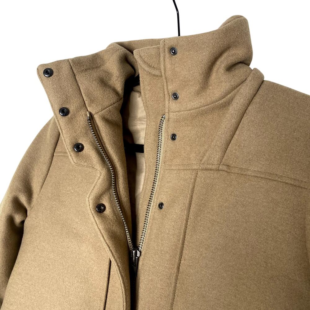 The Kooples Wool Blend Mockneck Utility Pea Coat Small Snap Front Zip Jacket Tan - Picture 4 of 15